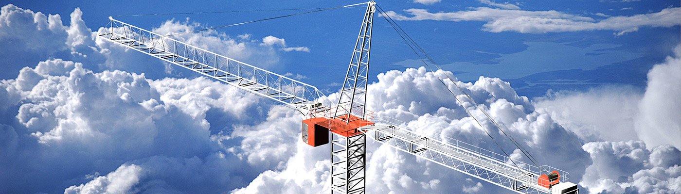 Crane surrounded by clouds