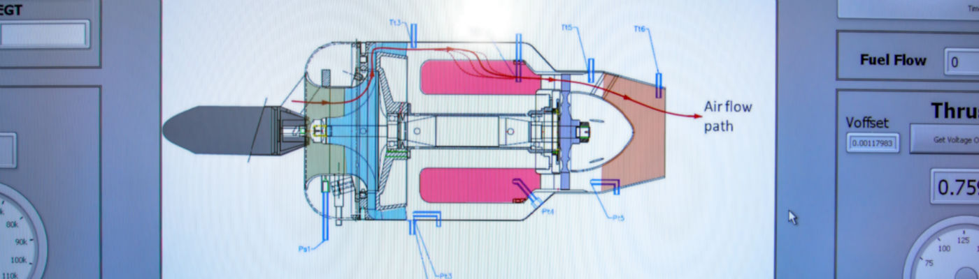 Diagram of jet engine on computer screen