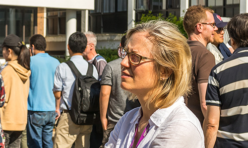 Alice Larkin talking to students at MACE BBQ