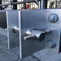 Steel girder and bolts on construction site of MECD