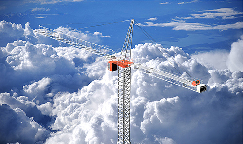 Crane surrounded by clouds